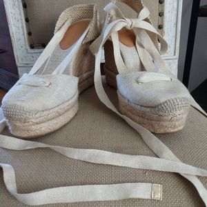 Coach; wedge, lace-up, espadrilles.